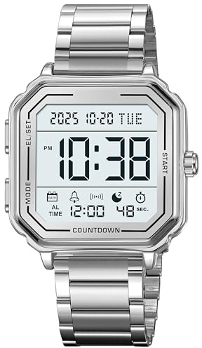 findtime Digitale Armbanduhr Quadratische Digitaluhr Sportliche Sportuhr Outdoor Herren Damen Große Ziffern Zahlen 3ATM Wasserdicht Unisex Doppelzeit/Stoppuhr/Alarm / 12-24H Schwarz Gold