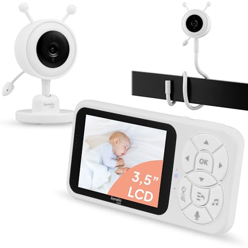 LIONELO Babyline 3.4 Videobabyvakt utan WiFi med 3.5 Skärm, VOX, 2-vägskommunikation, 4× Zoom, Nattseende, Temperaturövervakning, Lullabies, RGB-nattlampa, 3000mAh Batteri, Säker anslutning, Vit