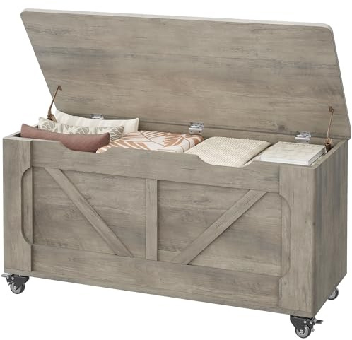 CherishCradle Banc d'Entrée avec Rangement et roulettes, Coffre de Rangement Capacité 160 Kg, Banc À Chaussures Découpe en U, 100 X 40 X 53 CM, Idéal pour Salon Ou Chambre
