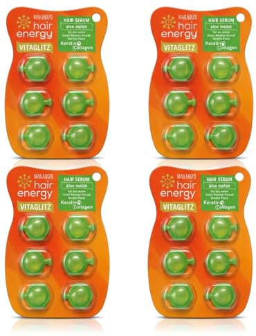 Makarizo Hair Energy VitaGlitz Sérum Capillaire Aloe Melon Kératine Collagène - Soin Quotidien Cheveux Lot de 24 Capsules 1ml