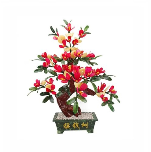 Falska växter Konstgjorda krukväxter dekoration Jade bonsai kinesisk prydnad for balkong trädgård Konstgjorda träd(Medium)