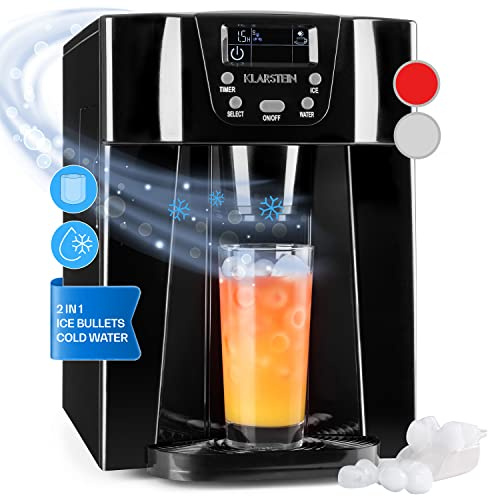 Klarstein 2L Small Ice Maker Machine, Counter Top Ice Machine For Home and Kitchen, Fast Operation, Makes 12 kg of Ice Bullets, Dispenses Cold Water, Safety Alarms, Countertop Ice Cube Maker Machine