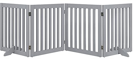 unipaws Absperrgitter Hunde mit Füßen, Treppenschutzgitter ohne Bohren, Freistehendes Holz-Hundetore Türgitter Hunde Hundegitter Schutzgitter treppe Hund kindergitter, Grau (4 Elemente, 61 cm hoch)