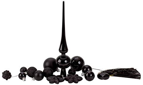 100 teiliges Set Weihnachtskugel Lamettini Lametta Anhänger Christbaumspitze (Schwarz)