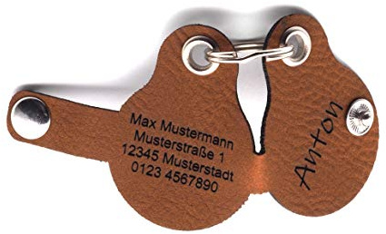 Hundemarkentasche mit Druckknopf Gravur Braun | Rund - Birne | gefertigt aus Kunstleder | beidseitig graviert | Durchmesser ca. Ø30mm (Birne)