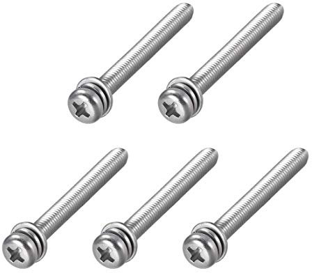 M5 x 50 mm Edelstahl Phillips mit Zylinderkopfschrauben kombinierbar mit einer Federscheibe und flachen Unterlegscheiben, 5 Stück