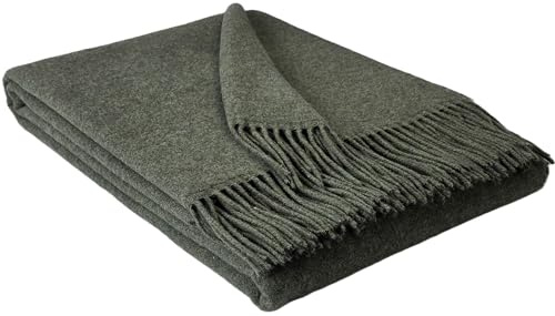 Kashmirfilt, ullfilt, 100 % merinoull - kashmir - mix 140 x 200 cm, mycket mjuk pläd, gosig filt, Faro (grön-ljusgrön,gräddfärgad)