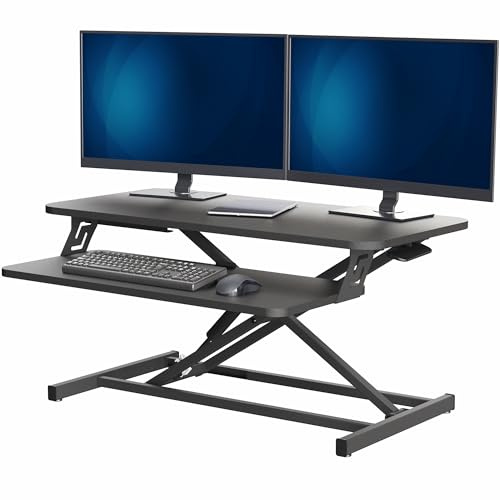 VIVO Desk Riser 80 cm Standing Converter with Quick Pneumatic Spring, Economic Height Adjustable Sit Stand Dual Monitor and Laptop Workstation, Black, DESK-V000S