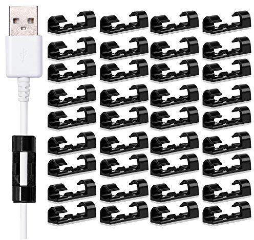 ECENCE 80x Self-Adhesive Cable Holder Stick-on Cable Clips Holder for Cables and Hoses Black