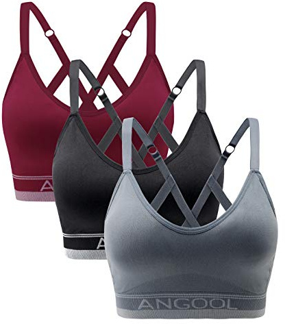 ANGOOL Sport BH Damen Einstellbarer Schultergurt Sport Bustier Damen | Gepolstert Starker Halt Nahtlose Joggen Yoga Fitness Bra