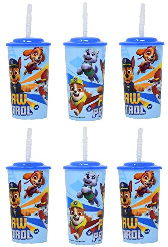6-Pack Paw Patrol 16oz Reusable Sports Tumbler Drinking Cups with Lids & Straws