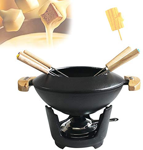 YSNJIN Fondue De Hierro Fundido De Queso Kitchen Set De Fondue con Tenedores Y Anti-Quemaduras para Desayuno De Campamento Al Aire Libre De Cocina Diaria