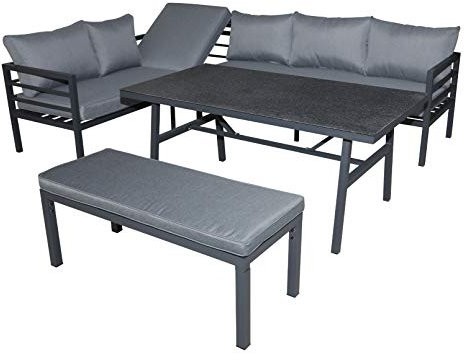 Green Spirit - Gartenlounge-Set San Menaio - Grau, Aluminium, für 7 Personen, Wetterfest, Gartenmöbel-Set mit Ecklounge, Tisch und Bank für Garten, Terrasse & Outdoor
