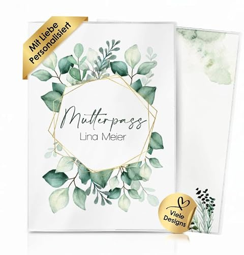 Cozy Racoon 3-teilige Mutterpasshülle für den deutschen Mutterpass | Hochwertige Hülle für deinen Mutterpass | Design Green Leaves (mit Personalisierung/mit Name). (mit Personalisierung/mit Name).