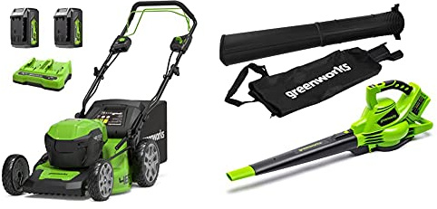Greenworks Akku-Rasenmäher+Tools 01-000002405307 GD24X2BV Laubbläser, 48 V, Grün, Schwarz, Grau, 2x24V(48V)
