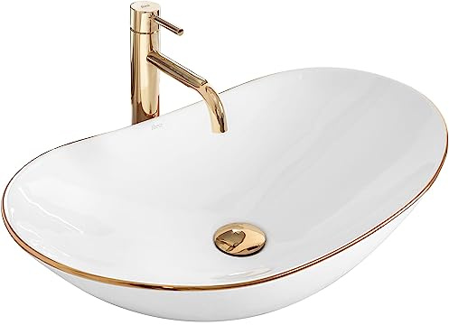 Rea Tvättställ badrum Royal Gold Edge Badrumsvask 625 x 360 x 150 mm Keramik (vit)