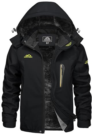 KEFITEVD Arbeitsjacke Herren Winter Warm Jacke Wasserdicht Softshelljacke Angeljacke Viele Taschen Fleece Allwetterjacke Outdoor Thermo Wanderjacke Schwarz L