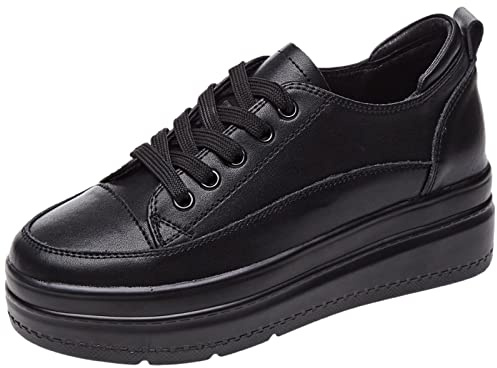rismart Femme Caché Talon Compensé Lacets Romantique Décontractée Cuir Baskets Mode SN2528(Noir W,39 EU)