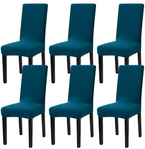 mafudoxi Stuhlhussen 6er Set, Stretch Abnehmbare Waschbar Stuhlbezug, Stretch Stuhlhusse mit Gummiband, für Hotel, Bankett, Restaurant, Haus, Party, Hochzeit(Blue, 6Stück)
