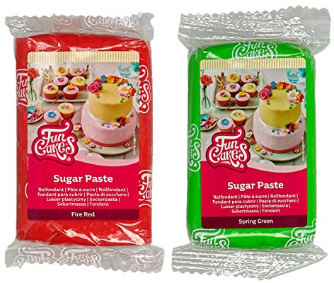 AOS Set | Funcakes Rollfondant 2er Set 500g Weihnachten | 250g Grün & 250g Rot | einfach zu verwenden, glatt, flexibel, weich und biegsam | perfekt zum Dekorieren von Kuchen & Torten