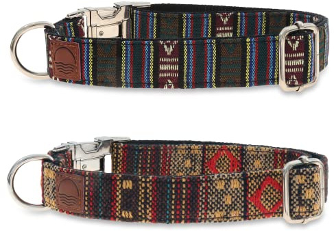 Made by Nami Boho Hundehalsband 2er Set aus Nylon - Versch. Größen kleine & große Hunde - Verstellbar, Atmungsaktiv & Leicht - Premium Hundehalsbänder (XS (22-32 cm), Azteken & Braun)