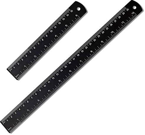 Lineal Metall 30 cm 15cm Stahllineal, Metalllineal Doppelseitenskala Stahlmaßstab 2er Set Kante Messwerkzeug Ruler (Schwarz)