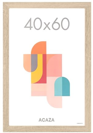 ACAZA Bilderrahmen 40x60 cm Eiche Hell, MDF Holz mit bruchsicherem Acrylglas, für Photos, Poster und Puzzles, Wandmontage, Hoch- und Querformat