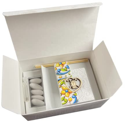 Regalami.shop bomboniera profumatore Santa Cresima in marmo di Carrara e legno naturale cm 8,5x6 completa di tutto (Cresima)
