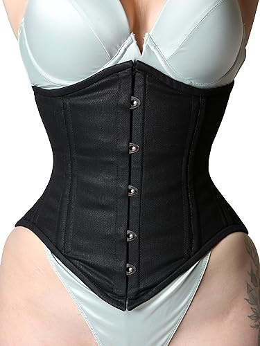 Royals Fashion Heavy Duty Waist Trainer Womens Conical Curvy Corset Underbust Steel Boned Cotton Corset (as1, alpha, xx_s, regular, regular, Black)