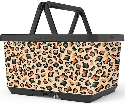 Basky Basket Fahrradkorb Abnehmbar | Leopard Skin Design | Fahrradkiste für Fahrrad & E-Bike | Fahrradtasche vorne und hinten | Adapterplatte Gepäckträger Klicksystem mit Schloss | Nachhaltig