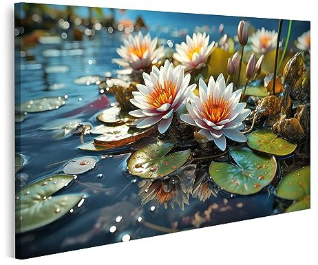 islandburner Bild auf Leinwand Seerosen Blätter Blumen Bilder Wandbilder Poster JEMH-1P