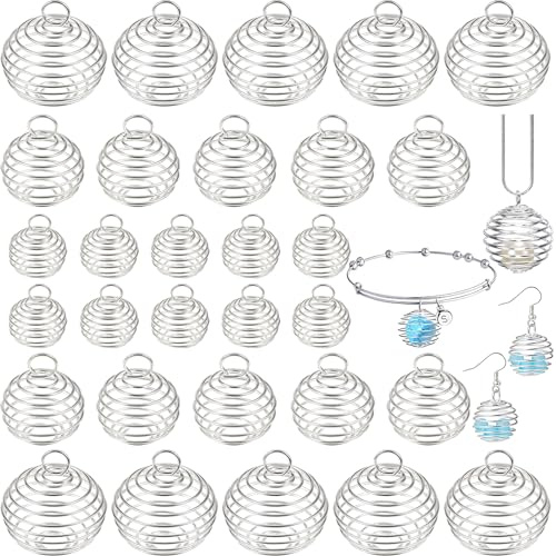 30 Spiral Bead Cages Pendant, Crystal Cage Pendant, Cage for Crystals | Cage Necklaces for Stones, Spiral Bead Cage Necklace, Crystal Spiral Cage Necklace