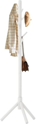 Aibiju Coat Rack Free Standing, Coat Tree With 8 Hooks and 3 Height Options, Wood Coat Hanger Stand, Suit for Adults,Kids, Home/Entryway/Hallway (White),YD-1005