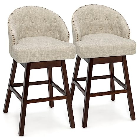 COSTWAY Barhocker 2er Set, Barstuhl 360° drehbar, Küchenhocker mit Lehne und Fußstütze, Sitzhöhe 78cm, Stuhl modern, ideal für Bar, Restaurants, Kneipen und Cafés (Beige)