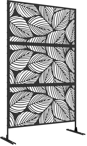Outsunny 6.5FT Decorative Garden Privacy Screen, Leaf Style, Black
