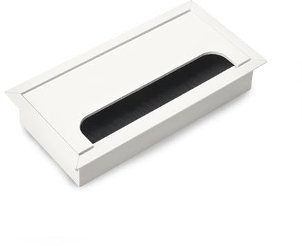 Emuca - Pasacables para Mesa, Rectangular, 160x80mm, para encastrar, Aluminio, Pintado Blanco