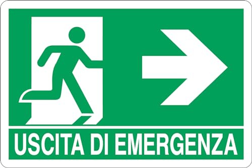 GLOBAL CARTELLO SEGNALETICO - USCITA DI EMERGENZA A DESTRA - Adesivo Extra Resistente, Pannello in Forex, Pannello In Alluminio (20x31 cm, Plastica)