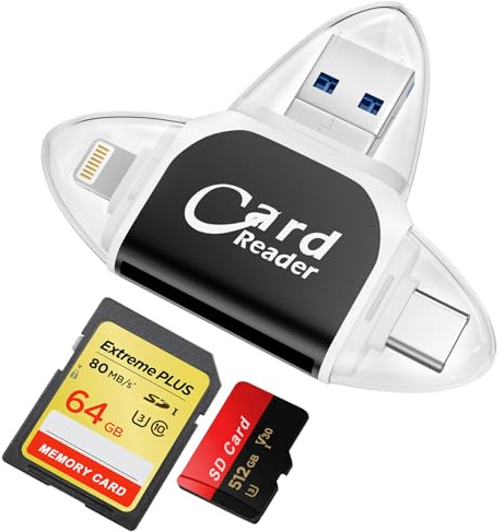 CLIUNT 4 in 1 SD TF Kartenleser, SD/Micro SD Kartenleser, Micro SD Card Reader, Highspeed Kartenlesegerät, Kamera Speicherkartenleser für Android Phone iOS Kamera PC