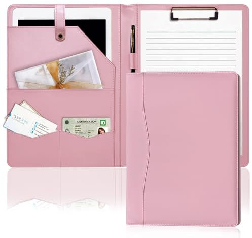 Drlmeio Klemmbrett A4, PU-leder Konferenzmappe A4 mit Klemmbrett Schreibmappe Business Mappe A4 Rosa Klemmbrettmappe A4 Elegant Dokumentenmappe für Damen Herren Wasserdicht Rutschfest