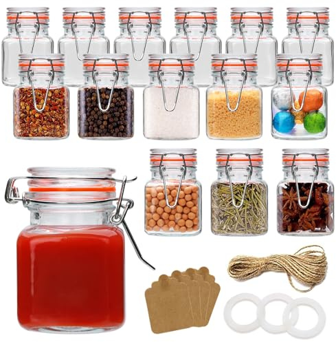Flrolove 4oz Small Spice Jars with Lids, 15 Pack Airtight Glass Jars, Small Spice Containers Includes Labels & Rubber Gaskets for Kitchen, Jam, Herbs, Crafts, Wedding