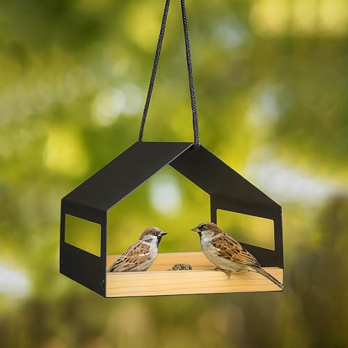 Nature Simple Vogelhaus Metall – Modern Design Outdoor Vogelhaus zum Aufhängen für Balkon und Garten – wetterfestes Bird Feeder 20x14x14 cm (schwarz)