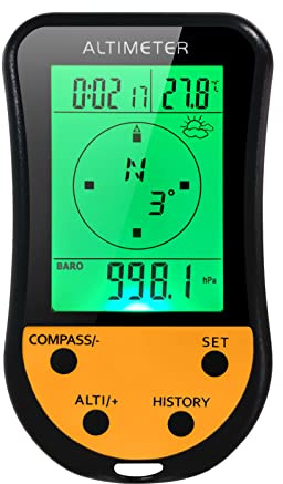 Jemora Electronic Digital Altimeter 8 in 1 Multifunction LCD Backlight Mini Altimeter Barometer Compass Thermometer Weather Forecast Clock Calendar for Outdoor Climbing Hiking Fishing