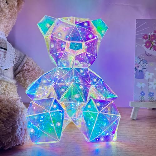 Anywin LED Colorful Teddy Bear Night Light, Shining Bear Lamp as Valentine's Day Anniversary Birthday Gift Box for Making Surprise to Duaghter Girls Wife Girlsfriend Room Decor
