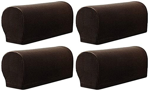 Armlehnen-Stuhlbezüge, Stretch-Sesselbezüge für Armlehnen, Spandex-Polyester, rutschfeste Armlehnenbezüge für Stühle, Möbelschutz, Sessel, Sofa, Couch, Relax, Dunkelkaffeebraun, 4 Stück