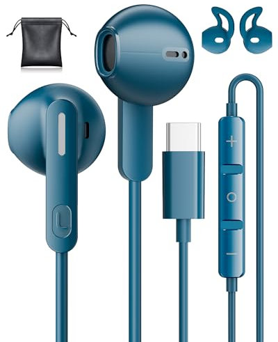 Cuffie USB C Hi-Fi Stereo per Samsung Galaxy S24 S23 S25 Ultra S22 A55 A35 A56 A16 A54 5G Auricolari USBC In-Ear con Microfono Auricolari Type C Cuffie con Filo USB C per iPhone 15 16 Pro Max Pixel