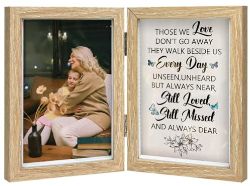 FINGERINSPIRE Bereavement Folding Photo Frame 15.2x10.2cm Wood 2 Vertical Visual Window Sympathy Picture Frames with Paper Affection Message Card Family Memorial Gift Photo Frame for Loss of Family