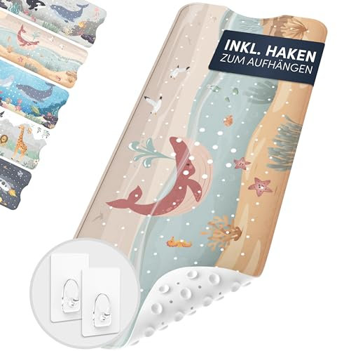 avakido® Badewannenmatte Kinder rutschfest - Inklusive 2 Haken zum Aufhängen - 100% BPA-Frei, Wanneneinlage, Antirutschmatte Badewanne - schimmelresistent & maschinenwaschbar