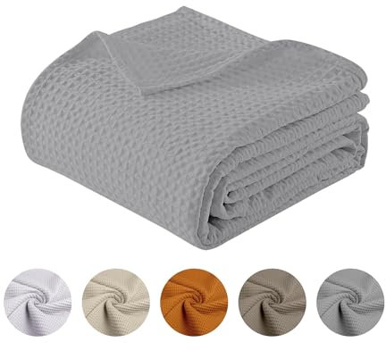 IlGruppone Copriletto Nido d'Ape 100% Cotone Tinta Unita Singolo Piazza Mezza Matrimoniale Prodotto Italiano Waffle Coperta Estiva Leggera Letto Divano Elegante - Grigio - Singola175x280Cm