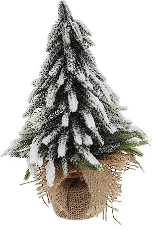 Warmhm Mini Flocked Desktop Christmas Tree Snow Scene Ornament Small Party Xmas Decoration for Holiday Table Setting