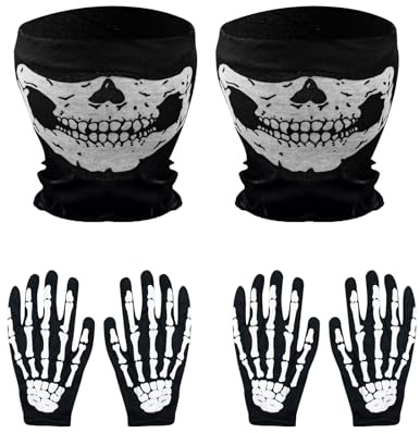 Milaloko Gants blancs squelette et crâne Masque facial fantôme os Gants pour adultes Halloween Cosplay Danse Costume Fête